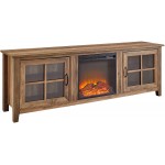 Walker Edison Bern Classic 2 Glass Door Fireplace TV Stand for TVs up to 80 Inches, 70 Inch, Rustic Oak