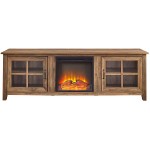 Walker Edison Bern Classic 2 Glass Door Fireplace TV Stand for TVs up to 80 Inches, 70 Inch, Rustic Oak