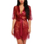 Avidlove Women Kimono Robe Floral Lace Babydoll Lingerie Sheer Mesh Nightgown