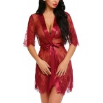 Avidlove Women Kimono Robe Floral Lace Babydoll Lingerie Sheer Mesh Nightgown