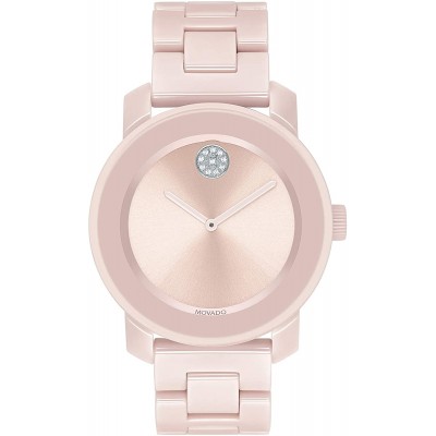 Movado Women&#39;s Bold Ceramic Watch with a Crystal-Set Dot, Pink/Silver (Model: 3600536)