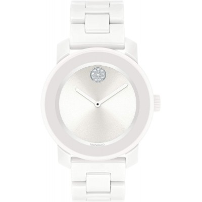 Movado Women&#39;s Bold Ceramic Watch with a Crystal-Set Dot, White (Model: 3600534)
