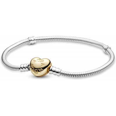 Pandora Jewelry Moments Heart Clasp Snake Chain Pandora Shine and Sterling Silver Bracelet