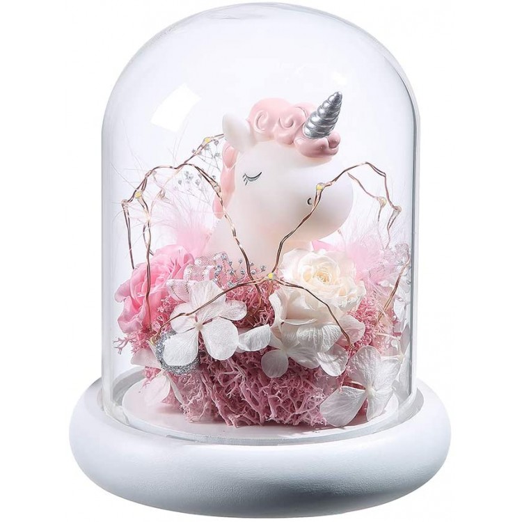 ANLUNOB Forever Rose Handmade Glass Roses The Unicorn and The Deer in A Glass Dome -Mothers Day Birthday Gifts for Children Girls Women Weddings, Anniversaries, Christmas Decoration