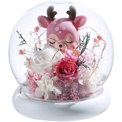 ANLUNOB Forever Rose Handmade Glass Roses The Unicorn and The Deer in A Glass Dome -Mothers Day Birthday Gifts for Children Girls Women Weddings, Anniversaries, Christmas Decoration