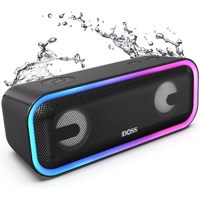 Bluetooth Speaker, DOSS SoundBox Pro+ Wireless Bluetooth Speaker with 24W Impressive Sound, Booming Bass, IPX5 Waterproof, 15Hrs Playtime, Wireless Stereo Pairing, Mixed Colors Lights, 66 FT - Black