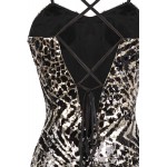 Angel-fashions Women's Spaghetti Strap Leopard Evening Dress
