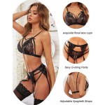 Avidlove Women Lingerie Set Lace Teddy Strap Babydoll Bodysuit with Garter Belts