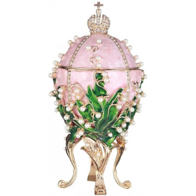 danila-souvenirs Russian Faberge Style Egg/Trinket Jewel Box/Music Box with Russian Emperor&#39;s Crown &amp; Flowers 6.3&#39;&#39; Pink
