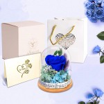 KING DOO Preserved Rose Gift for Mom Grandma Wife. Forever Eternal Blue Real Rose Present for Birthday Wedding Teachers Day Graduation