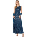 Alex Evenings womens Long Sleeveless and Short Sleeve Sequin Dresses
