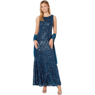 Alex Evenings womens Long Sleeveless and Short Sleeve Sequin Dresses