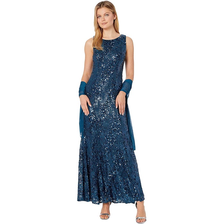 Alex Evenings womens Long Sleeveless and Short Sleeve Sequin Dresses