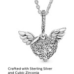 Pandora Jewelry Pave Heart and Angel Wings Cubic Zirconia Necklace in Sterling Silver, 17.7"
