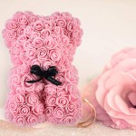 Rose Bear Hand Made Teddy Bear Rose Bear Rose Teddy Bear - Gift for Mothers Day, Valentines Day, Anniversary &amp; Bridal Showers Weddings Clear Gift Box 10in (Light Pink, 10 inches)