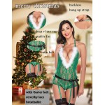 Avidlove Sexy Christmas Lingerie for Women Lace Santa Babydoll with Garter Belts One Piece Halter Teddy Bodysuit