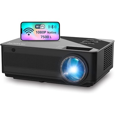 WiFi Projector, Native 1080P Full HD Video Projector, Bluetooth Projector, FANGOR 7500L/250 Display/ Contrast 8000: 1 Theater Movie Projector with Wireless Mirror to Phone/pad/Android Phones