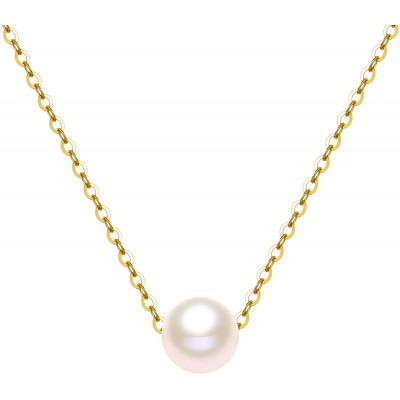 14K Solid Gold Pearl Necklace for Women, Real Freshwater Cultured Pearl Pendant Necklace 7.5mm Dainty Single Pearl Choker Adjustable Necklaces Fine Jewelry Gift for Her, Mom, Wife 16&#34;-18&#34;