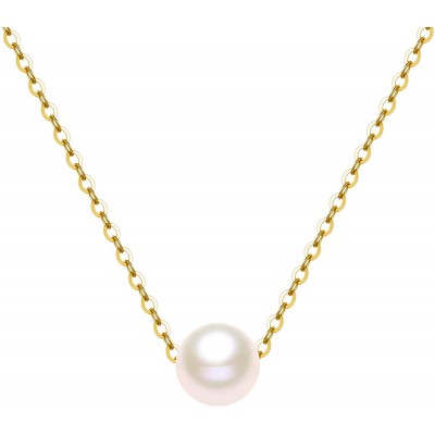 14K Solid Gold Pearl Necklace for Women, Real Freshwater Cultured Pearl Pendant Necklace 7.5mm Dainty Single Pearl Choker Adjustable Necklaces Fine Jewelry Gift for Her, Mom, Wife 16&#34;-18&#34;