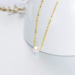 14K Solid Gold Pearl Necklace for Women, Real Freshwater Cultured Pearl Pendant Necklace 7.5mm Dainty Single Pearl Choker Adjustable Necklaces Fine Jewelry Gift for Her, Mom, Wife 16&#34;-18&#34;