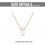 14K Solid Gold Pearl Necklace for Women, Real Freshwater Cultured Pearl Pendant Necklace 7.5mm Dainty Single Pearl Choker Adjustable Necklaces Fine Jewelry Gift for Her, Mom, Wife 16&#34;-18&#34;