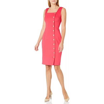 Calvin Klein Women's Square Neck Sheath Dress with Side Front Button Detail