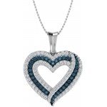1/2 Carat Blue Diamond &amp; White Diamond Heart Pendant Necklace in 925 Sterling Silver