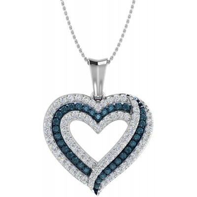 1/2 Carat Blue Diamond &amp; White Diamond Heart Pendant Necklace in 925 Sterling Silver