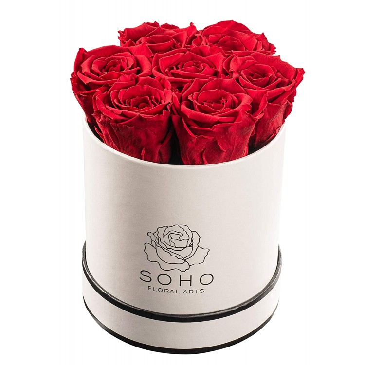 Soho Floral Arts | Real Roses That Last a Year and More | Fresh Flowers | Eternal Roses in a Box (Red: 7 X-Large Roses)