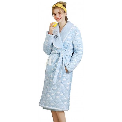 WX-ICZY Comfortable Warm Nightgown Winter Lady, Fashionable Skin Soft Cute Blue Elegant Mid-Length Thick Winter Nightgown,XL