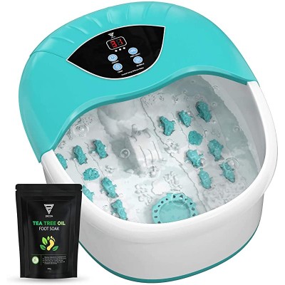 5 in 1 Foot Spa/Bath Massager with Tea Tree Oil Foot Soak with Epsom Salt - with Heat, Bubbles and Vibration, Digital Temperature Control - Mini Acupressure Massage Points - Foot Stress Relief Spa