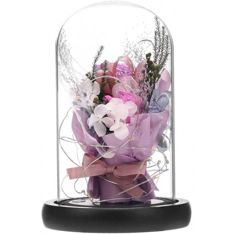 ANLUNOB Preserved Fresh Flower with LED Light - Handmade Rose Mother Day - Forever Rose Gift in Glass Dome - Valentine`s Day