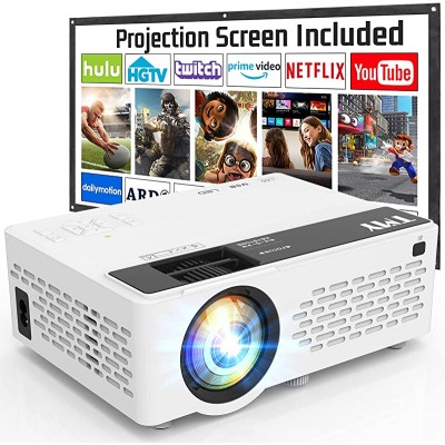 TMY Projector 7500 Lumens with 100 Inch Projector Screen, 1080P Full HD Supported Video Projector, Mini Movie Projector Compatible with TV Stick HDMI VGA USB TF AV, for Home Cinema &amp; Outdoor Movies.