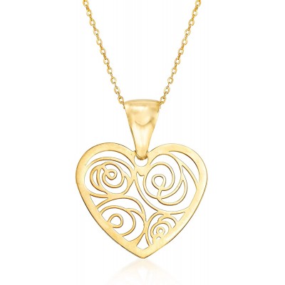 Ross-Simons Italian Openwork Heart Pendant Necklace in 14kt Yellow Gold. 16.5 inches