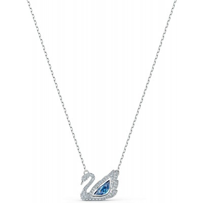 SWAROVSKI Women's Dancing Swan Necklace Jewelry Collection, Rhodium Finish, Blue Crystals, Clear Crystals
