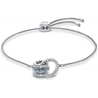 SWAROVSKI Women's Further Bracelet, Brilliant Blue and White Crystals with Rhodium Plating and Bolo Closure, from the Swarovski Further Collection