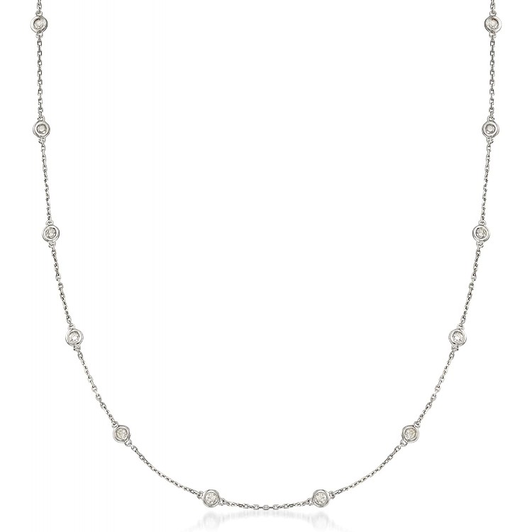 Ross-Simons 1.00 ct. t.w. Bezel-Set Diamond Station Necklace in Sterling Silver