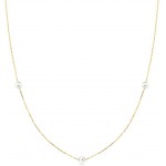 GELIN 14k Solid Gold Station Pearl Pendant Chain Necklace for Women, 18 Inch