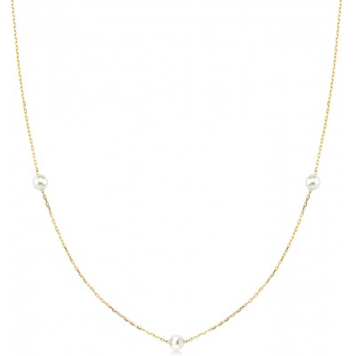 GELIN 14k Solid Gold Station Pearl Pendant Chain Necklace for Women, 18 Inch