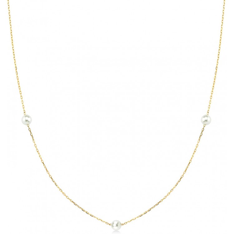 GELIN 14k Solid Gold Station Pearl Pendant Chain Necklace for Women, 18 Inch