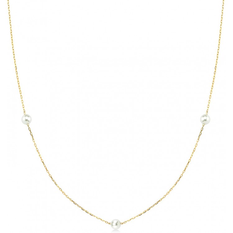 GELIN 14k Solid Gold Station Pearl Pendant Chain Necklace for Women, 18 Inch