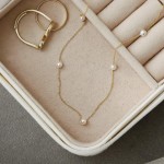 GELIN 14k Solid Gold Station Pearl Pendant Chain Necklace for Women, 18 Inch