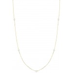 GELIN 14k Solid Gold Station Pearl Pendant Chain Necklace for Women, 18 Inch