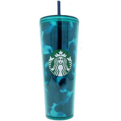 Starbucks Teal Turquoise Green Blue Wave Tumbler Traveler Cold Cup 24oz Venti