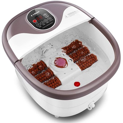 Foot Spa Bath Massager with 6 Motorized Rollers, Foot Bath Massager with Heat for Feet Relief and Relax, Bubble Surging, Temperature +/- and Timer Through Digital Control Screen, Pedicure Stone