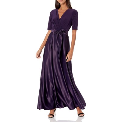 Alex Evenings Women's Satin Ballgown Dress with Sleeve (Petite and Regular Sizes)