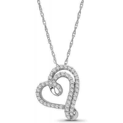 Sterling Silver Diamond Heart Pendant Necklace (1/4 cttw, I-J Color, I2-I3 Clarity), 18&#34;