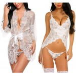 Avidlove Women&#39;s Lace Kimono Robe Babydoll Chemise (White,X-Large) and Lingerie Set with Garter (White,X-Large)