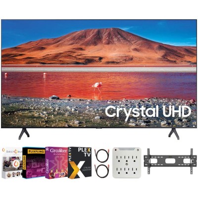 SAMSUNG UN50TU7000 50" 4K Ultra HD Smart LED TV (2020 Model) Bundle with Premiere Movies Streaming 2020 + 30-70 Inch TV Wall Mount + 6-Outlet Surge Adapter + 2X 6FT 4K HDMI 2.0 Cable