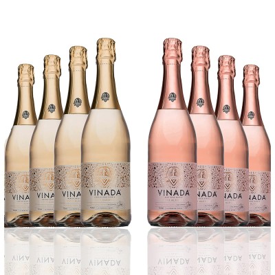VINADA - Sparkling Gold &amp; Rosé Variety Pack - Zero Alcohol Wine - 750 ml (8 Glass Bottles)